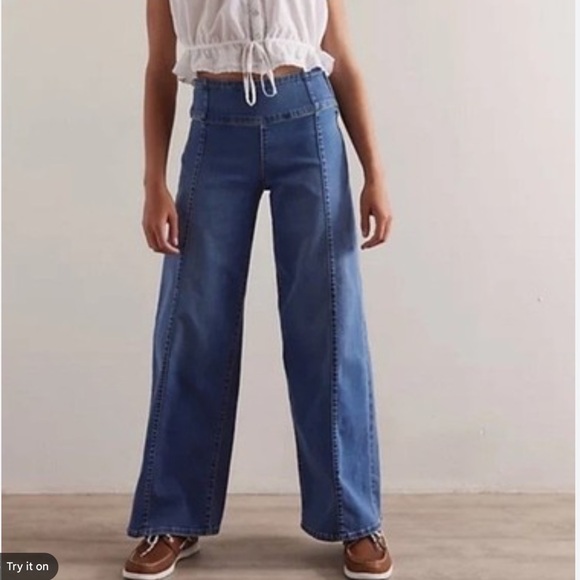 Free People Denim - We The Free Spotlight High-Rise Wide Leg Flared Jeans Womens 27 Stretch Pull On